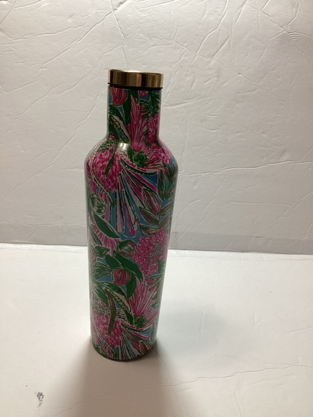 Lily Pulitzer Floral Pattern Stainless Bottle with Gold Cap - Pink & Green